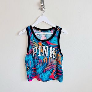 PINK Victoria’s Secret Tropical Palm Tree Silver Logo Tank Top